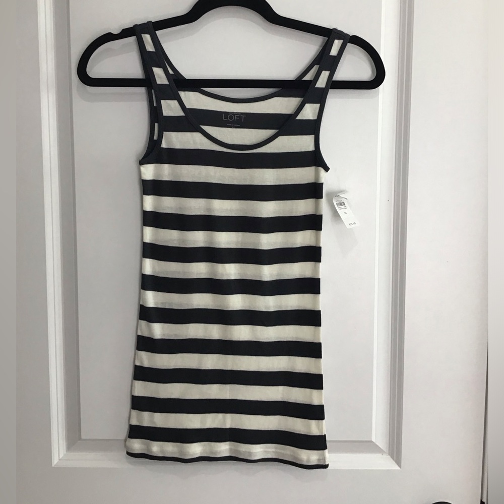 Ann Taylor LOFT Shirt Women's‎ Size XS Sleeveless Navy Blue White Striped Casual